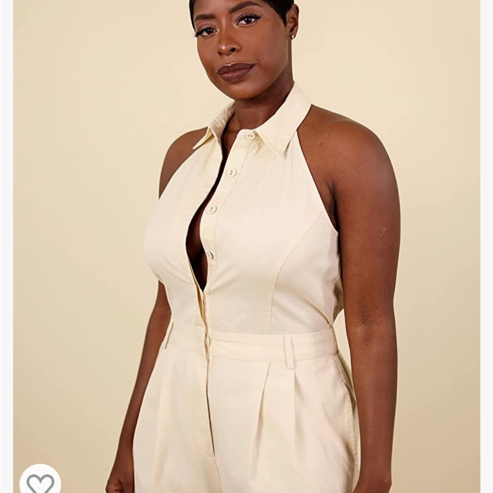 The Drop Women's Crème Brulee Halter Button Front Jumpsuit by @highlowluxxe